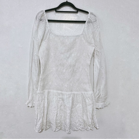 Loveshackfancy Jayce White Smocked Lace Mini Ruffle Dress Size L NWT - Picture 12 of 14